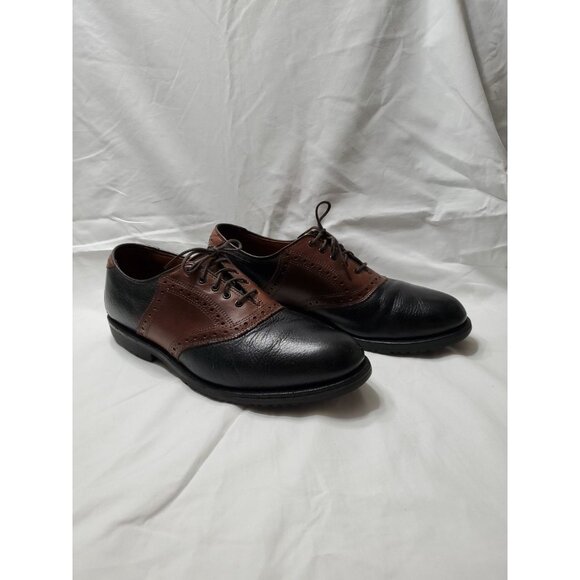 Allen Edmonds 'Links' Golf Shoes Men's Black / Brown Leather Saddle Size 11 B - Picture 1 of 16